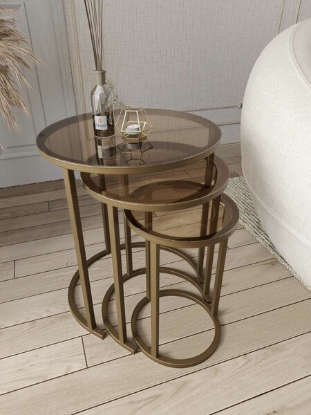 Hanah Home Egymásba tolható asztal szett (3 részes) Antique Bronze Milas 3 - Antik, Bronz