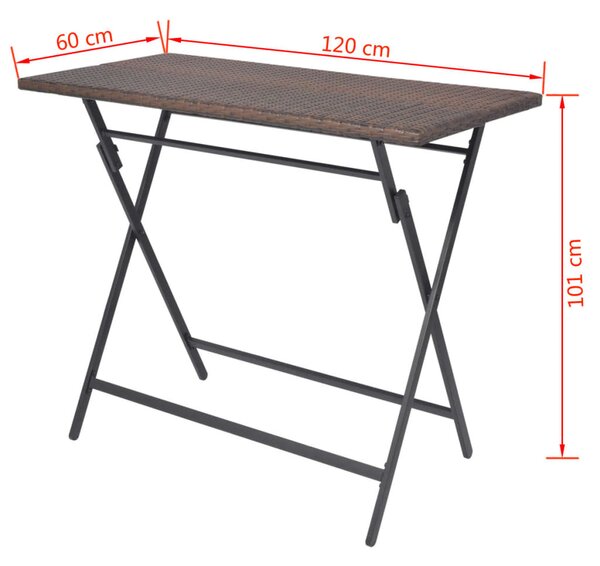 7-részes barna kerti polyrattan/acél összecsukható étkezőszett