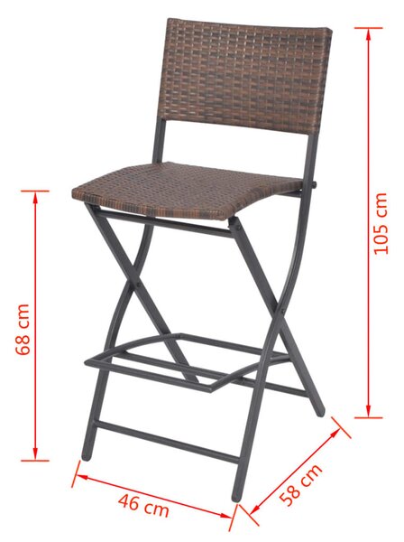 7-részes barna kerti polyrattan/acél összecsukható étkezőszett