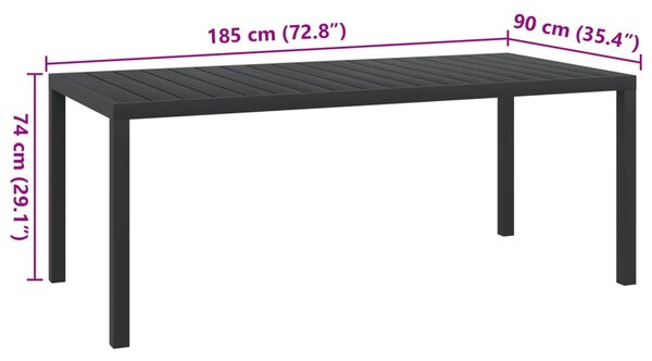 Fekete alumínium és WPC kerti asztal 185 x 90 x 74 cm