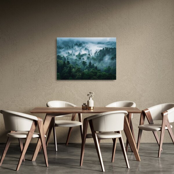 Üveg kép - Erdő ködben (70x50 cm)