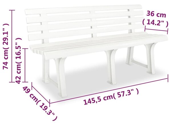 Fehér műanyag kerti pad 145,5 cm