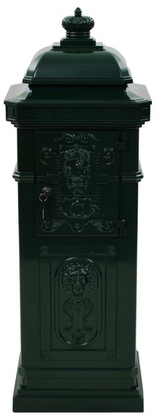 Zöld, vintage, rozsdamentes alumínium álló postaláda