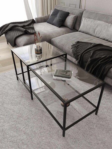 Hanah Home Black Perla Dohányzóasztal szett - fekete, átlátszó