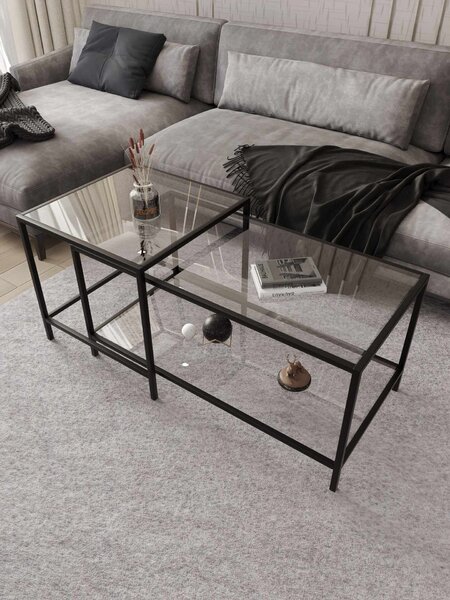 Hanah Home Black Perla Dohányzóasztal szett - fekete, átlátszó