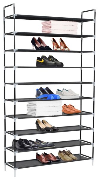 10 polcos fekete fém/nem szőtt kelme cipőtartó
