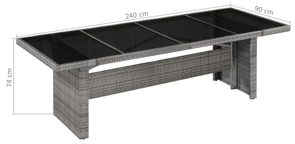 Polyrattan és üveg kerti asztal 240 x 90 x 74 cm
