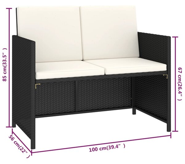 6-részes fekete polyrattan kültéri étkezőszett párnákkal