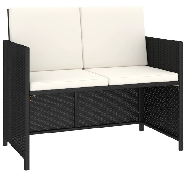 6-részes fekete polyrattan kültéri étkezőszett párnákkal