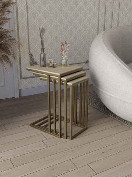 Hanah Home Nesting Table (3 Pieces) Antique Travertine Mira - Antique, Travertine