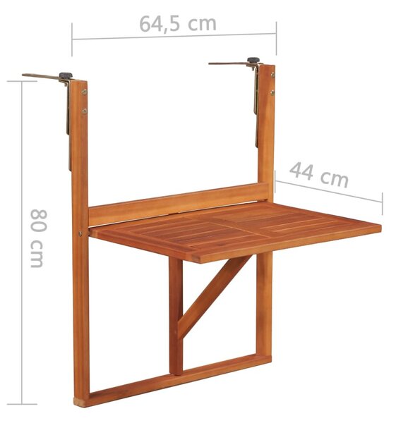 Tömör akácfa felakasztható erkély asztal 64,5 x 44 x 80 cm
