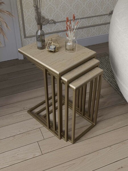 Hanah Home Nesting Table (3 Pieces) Antique Travertine Mira - Antique, Travertine