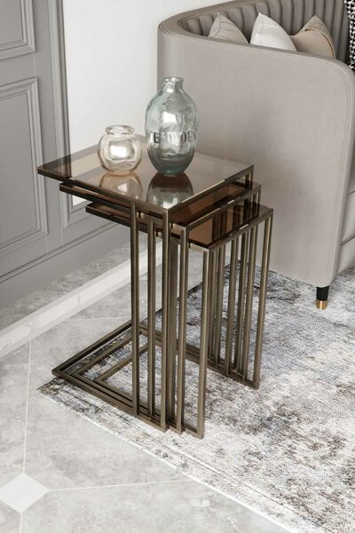 Hanah Home Fészekasztal készlet (3 darab) Antik Bronz Mira - Antik, Bronz