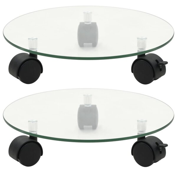 2 db kerek görgős virágalátét edzett üvegből, 28 cm átmérőjű