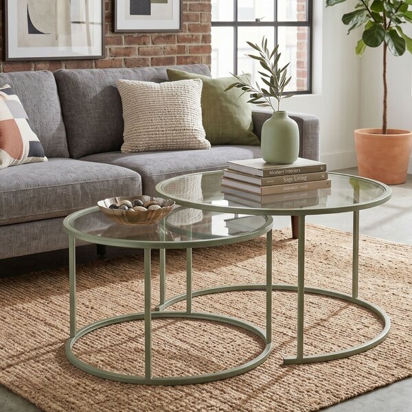 Hanah Home Coffee Table Set Mint Mint-Trs-80-60-Nrd-Srk