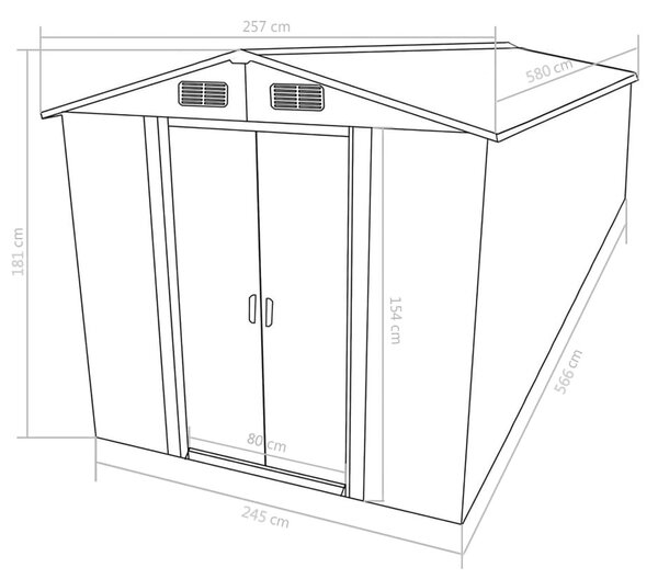 Barna fém kerti fészer 257 x 580 x 181 cm