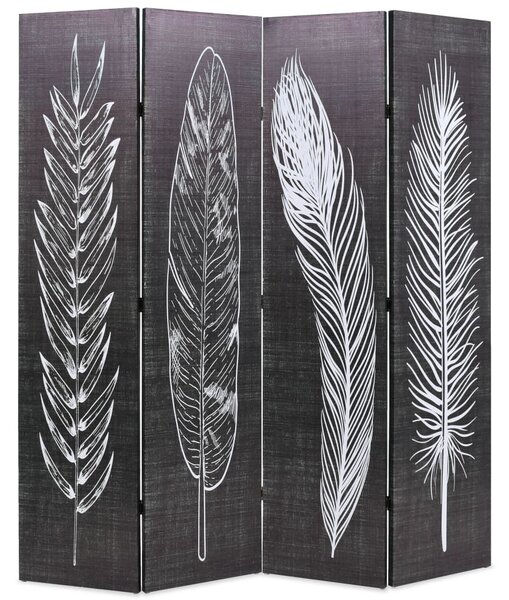 Fekete-fehér toll mintás paraván 160 x 170 cm