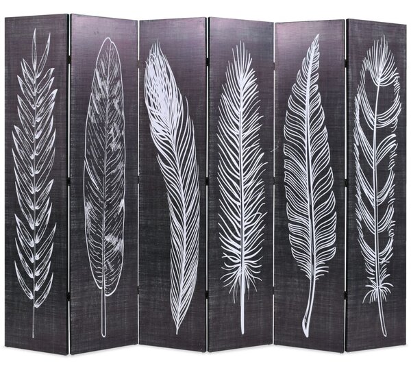 Fekete-fehér toll mintás paraván 228 x 170 cm