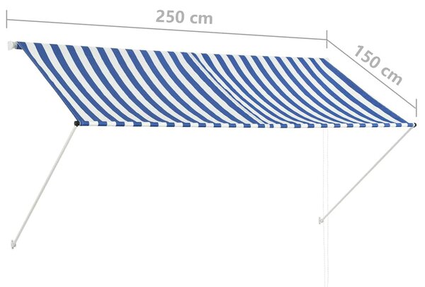 Feltekerhető kék és fehér napellenző 250 x 150 cm
