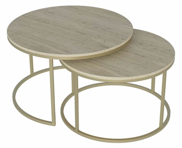 Hanah Home dohányzóasztal szett Gold Travertine Milas - Arany, Travertin
