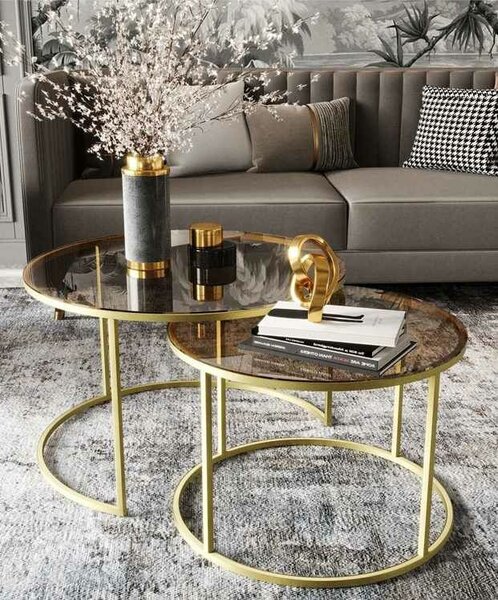 Hanah Home Dohányzóasztal szett GoldBronze Milas - Arany, Bronz
