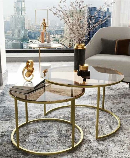 Hanah Home Dohányzóasztal szett GoldBronze Milas - Arany, Bronz