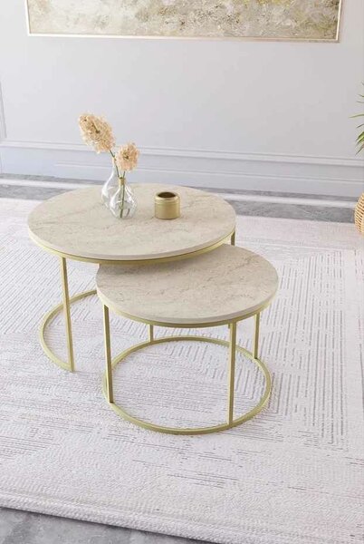 Hanah Home dohányzóasztal szett Gold Travertine Milas - Arany, Travertin