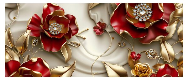 Kép - 3D piros-arany virágok (120x50 cm)