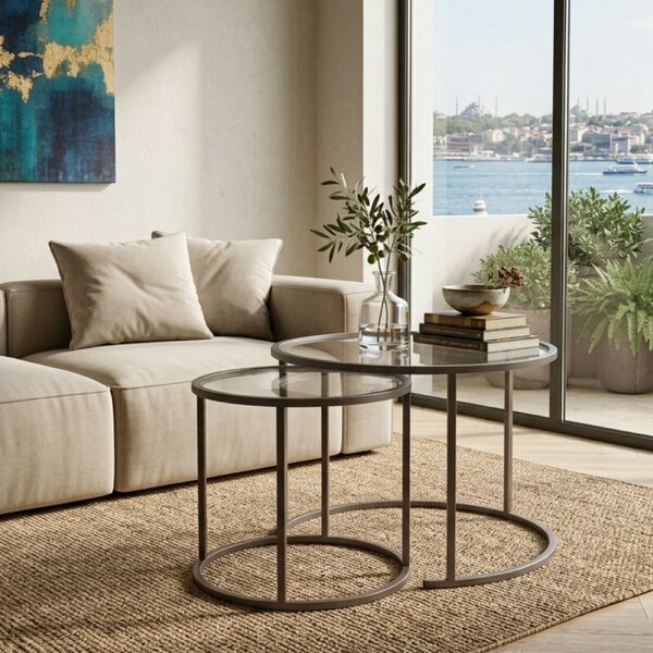 Hanah Home Dohányzóasztal szett Szürke Grey-Trs-60-42-Nrd-Srk