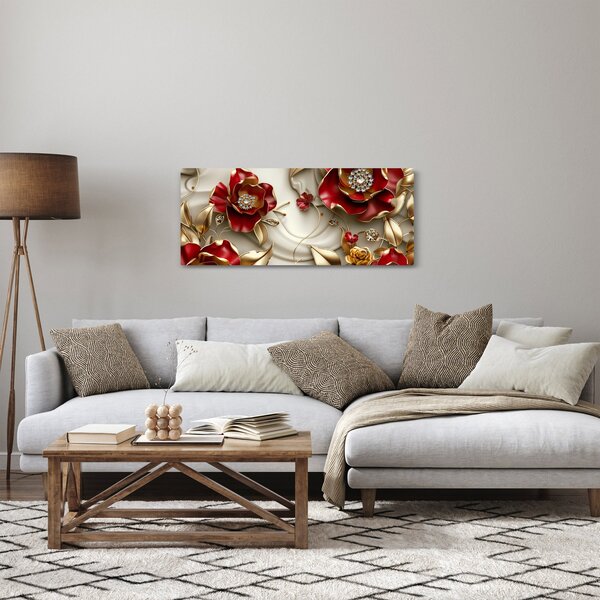 Kép - 3D piros-arany virágok (120x50 cm)