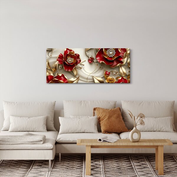 Kép - 3D piros-arany virágok (120x50 cm)