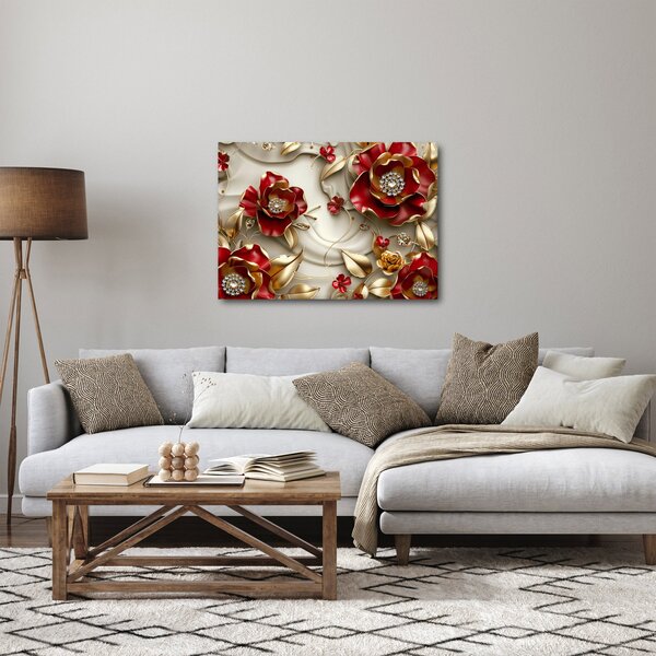 Kép - 3D piros-arany virágok (70x50 cm)
