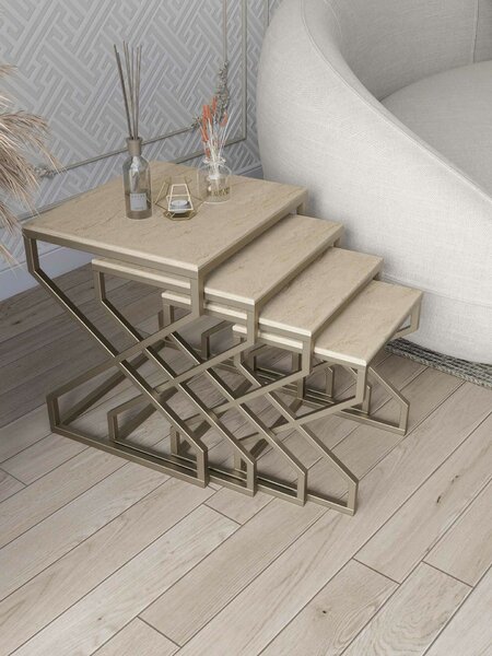 Hanah Home Egymásba tolható asztal (4 darabos) Antique Travertine Ela - Antik, Travertin