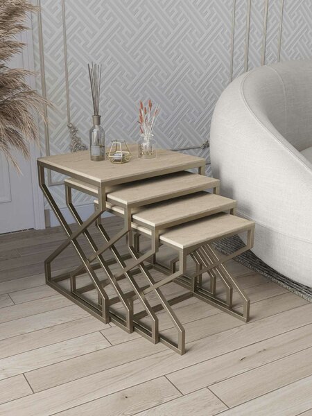 Hanah Home Egymásba tolható asztal (4 darabos) Antique Travertine Ela - Antik, Travertin