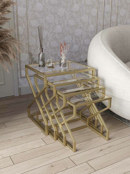 Hanah Home egymásba rakható asztal (4 darab) Gold Ela - Arany, Átlátszó