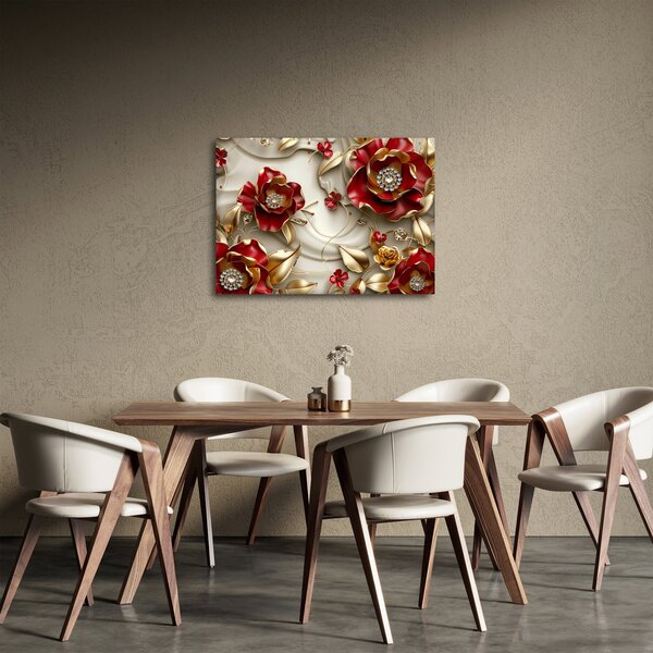 Kép - 3D piros-arany virágok (70x50 cm)