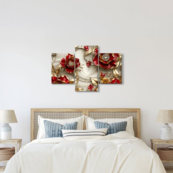 Kép - 3D piros-arany virágok (90x60 cm)