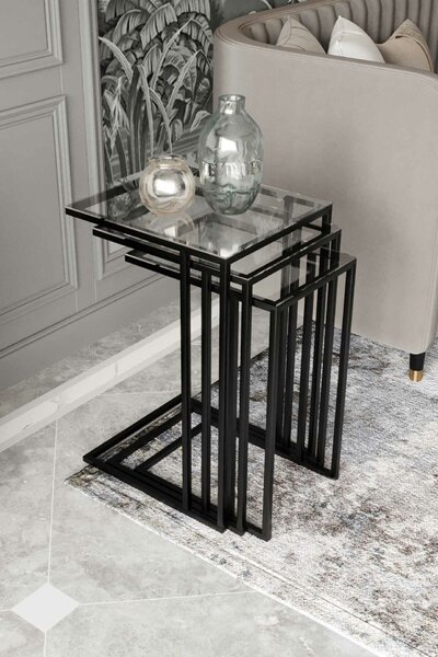 Hanah Home Fészekasztal (3 darab) Black Mira - Fekete, Átlátszó