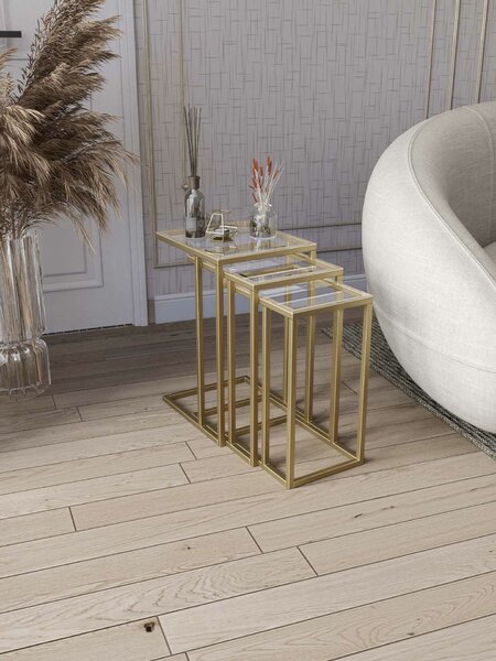 Hanah Home Egymásba illeszthető asztal szett (3 darabos) Gold Mira - Arany, Átlátszó