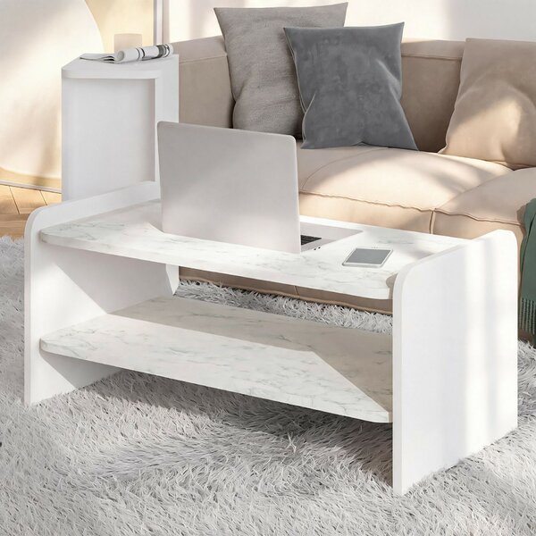 Hanah Home Coffee Table White Marble Amon - White, Marble