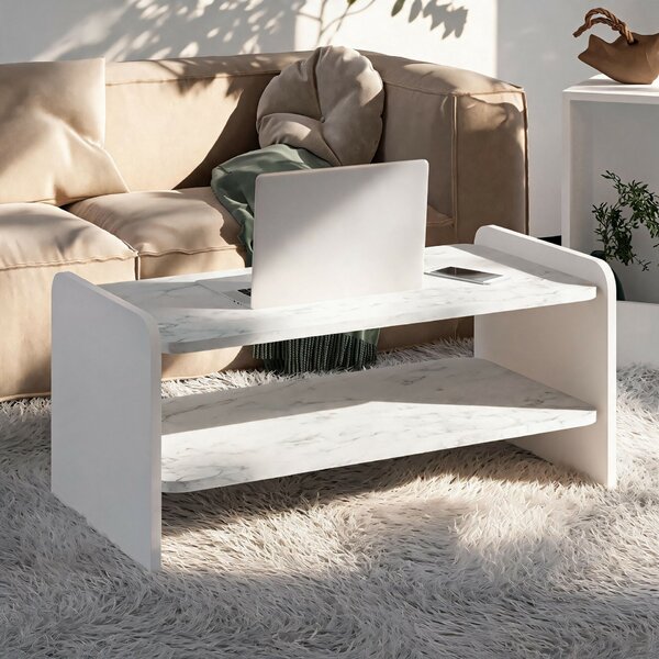 Hanah Home Coffee Table White Marble Amon - White, Marble