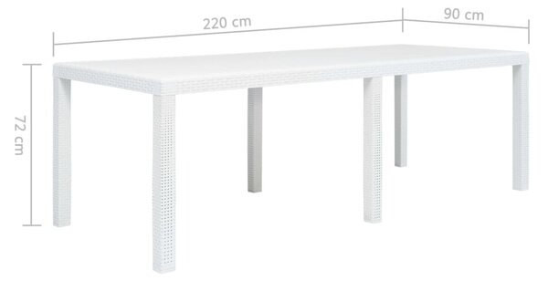 Fehér rattan hatású műanyag kerti asztal 220 x 90 x 72 cm