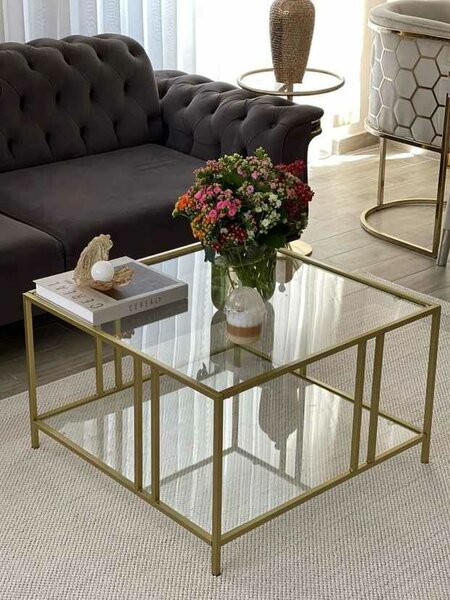 Hanah Home Dohányzóasztal Gold Bakü - Arany, Átlátszó