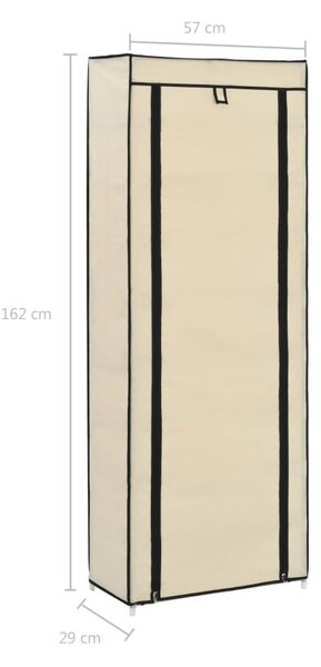 Krémszínű szövet cipőszekrény borítóval 57 x 29 x 162 cm
