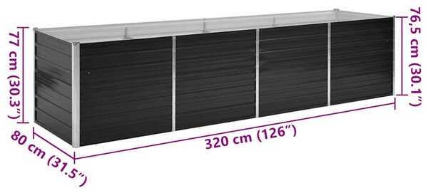 Antracitszürke horganyzott acél kerti magaságyás 320x80x77 cm