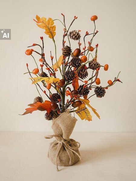 Sinsay - Dekoratív növény – őszi motívum juta zsákban - narancs