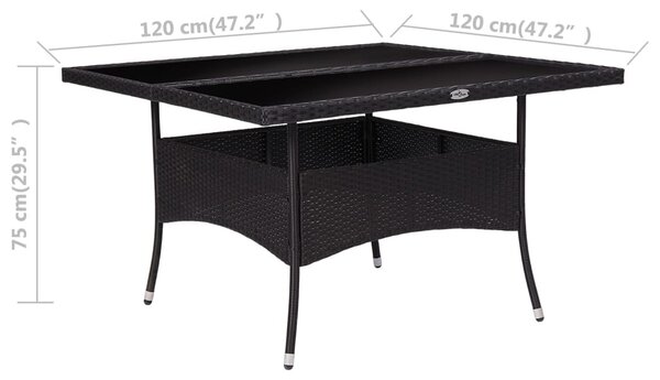 VidaXL fekete polyrattan és üveg kültéri étkezőasztal