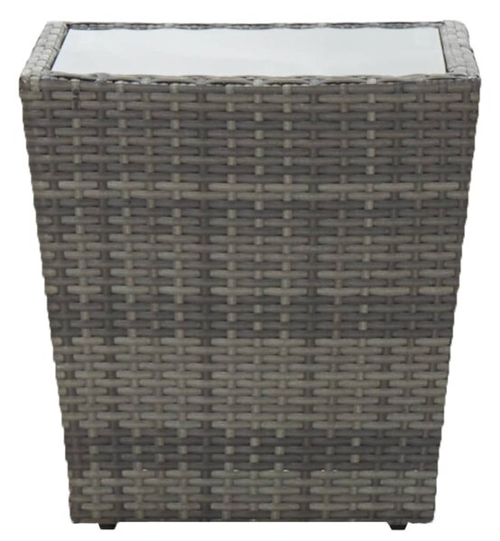 3 részes szürke polyrattan és üveg kerti bisztrószett