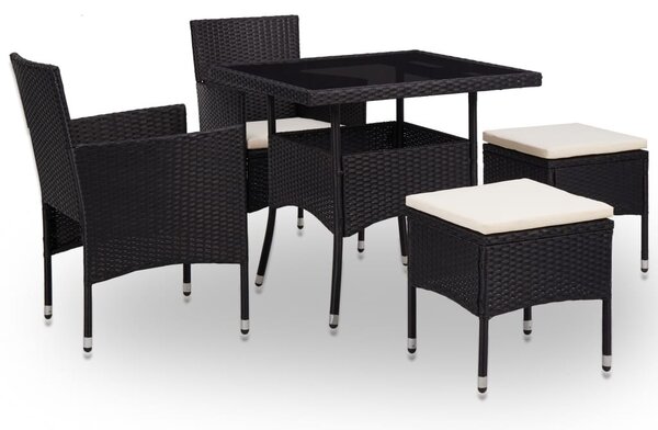 5 részes fekete polyrattan és üveg kültéri étkezőgarnitúra