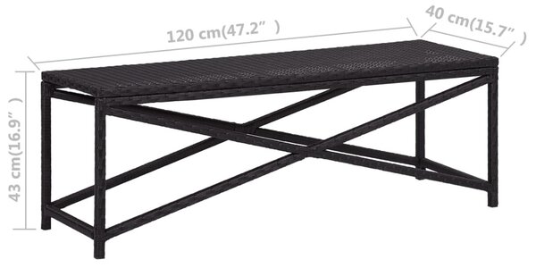 Fekete polyrattan kerti pad 120 cm